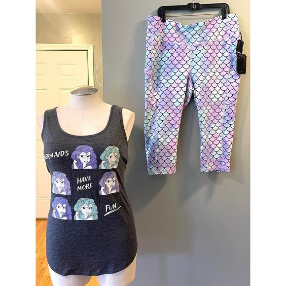 New Torrid 2 (2X 18/20) Two Piece The Little Mermaid Active Tank Top & Leggings - Picture 4 of 4